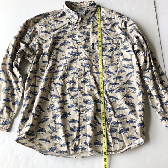 COLUMBIA Fish Print Long Sleeve Tan Button Up Shirt Mens Large Fishing Outdoor - Picture 5 of 7